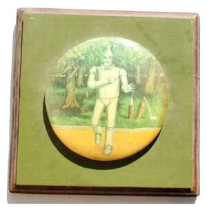 Vintage Large Pin Back Tin Man WIZARD OF OZ Wood Frame Wall Decor